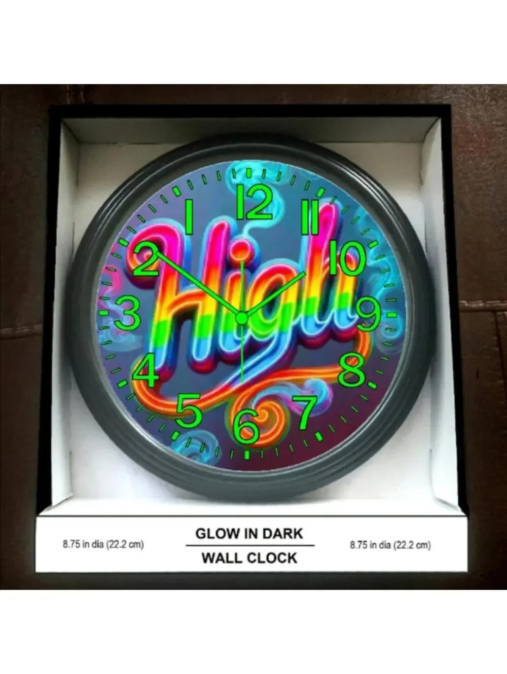 REVERSE TICKING CLOCK GOOD LEAF HIGH Black Light Glow In The Dark Wall Clock New